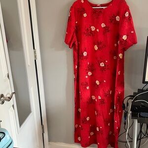 Vintage Kathie Lee Elegant Red Floral Dress with built in shoulder pads